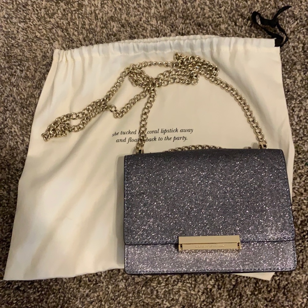 Kate Spade Sparkly Blue Silver Bag with Gold Chain
